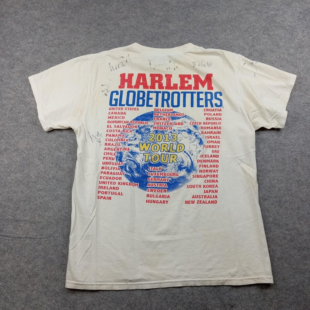 Harlem Globetrotters Shirt Mens Medium White Basketball Russell Athletic 2013